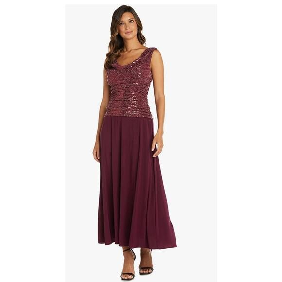 R & M Richards Long Evening Gown Dress W/ Glitter knit Bodice Ladies size 12 - Picture 3 of 16
